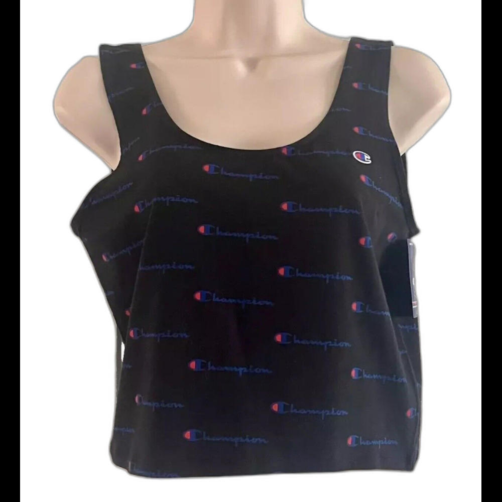 NWT Champion Black Logo Crop Top Double Dry Womens XL Athleisure Pump Cover Yoga